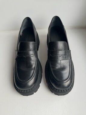 Bali Tailor Black Leather Chunky Lug Sole Platform Loafers